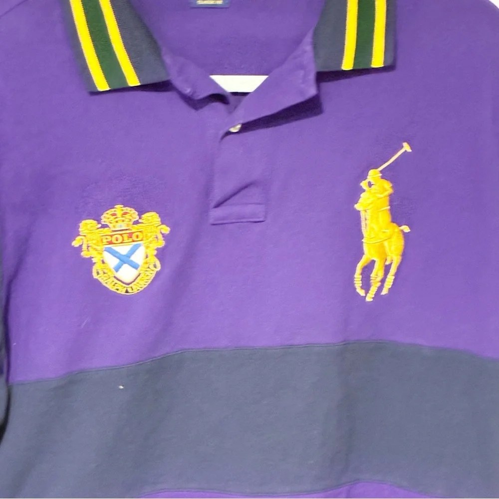 Ralph Lauren Purple & Navy Colorblock Polo with Yellow Crest
